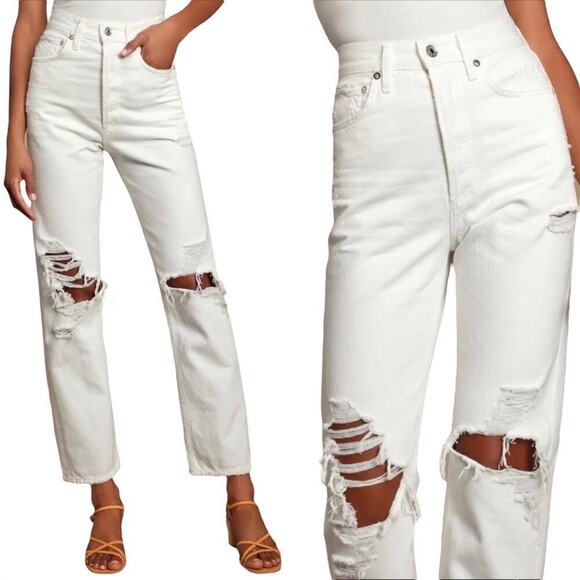 Agolde Denim - AGOLDE 90's Mid‎ Rise Loose Fit Jeans Distressed Varnish White 29